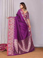 Joban Fashion Banarasi Purple Jacquard Woven Soft Silk Saree - Distacart
