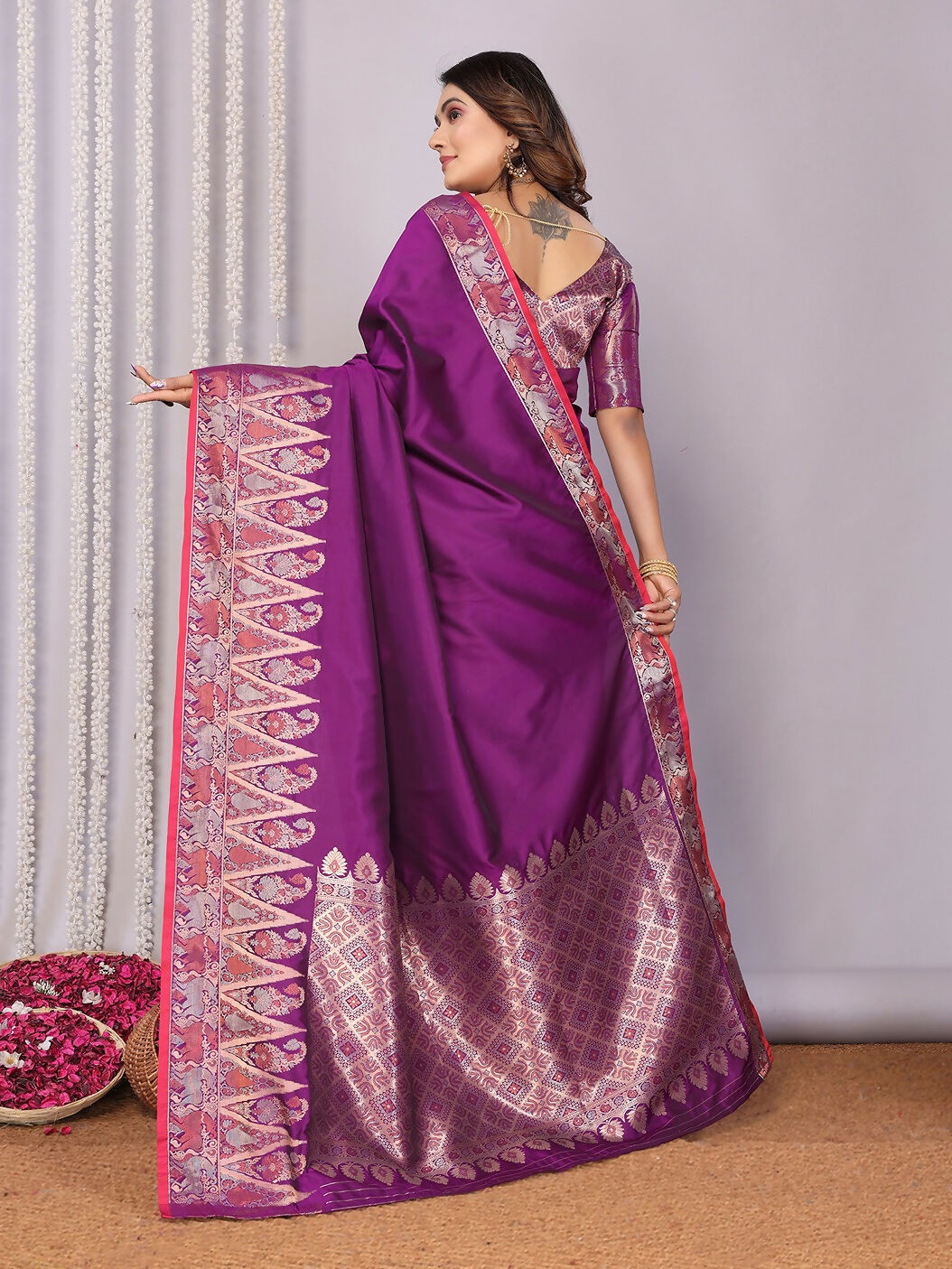 Joban Fashion Banarasi Purple Jacquard Woven Soft Silk Saree - Distacart