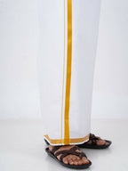 Ramraj Cotton Mens Pure Cotton 1/2 Inch Gold Jari Dhoti - White