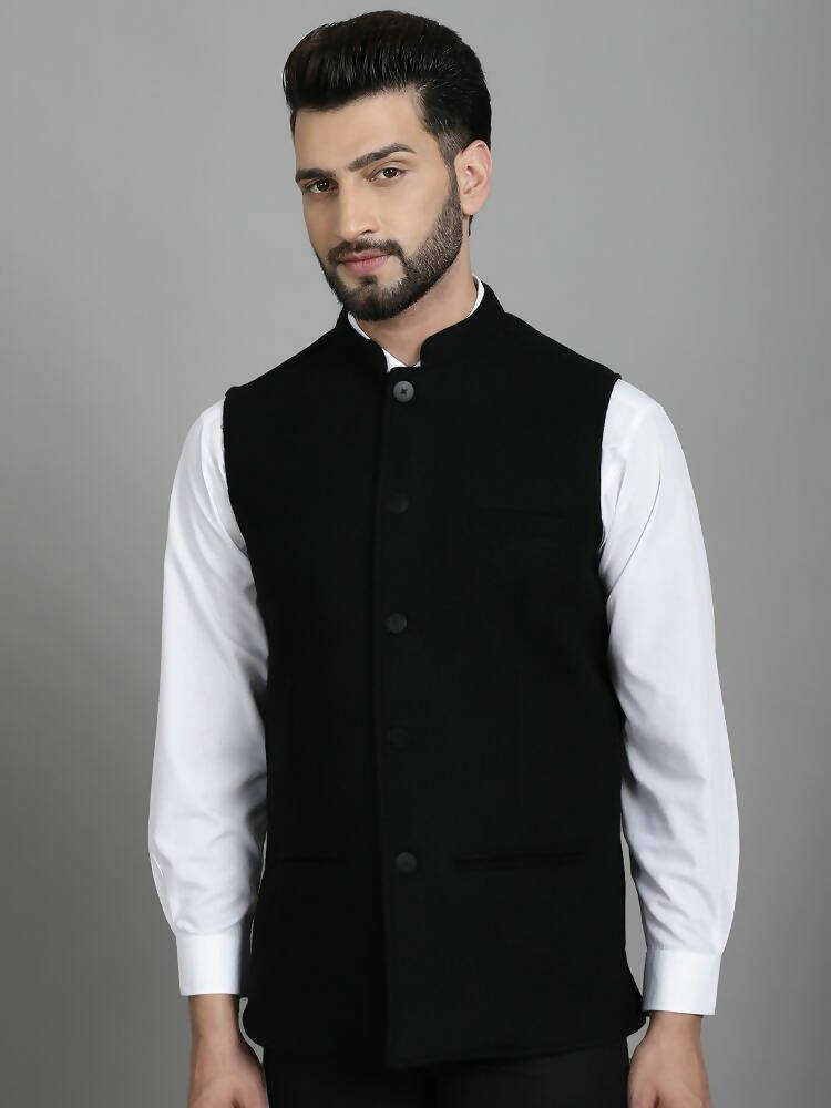 Even Apparels Nehru Jacket With Welt Pockets - Black