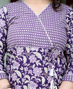 Miravan Women's Floral Block Printed Purple Angrakha Kurta With Floral Palazzo