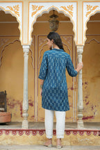 Juniper Women's Navy Cotton Flex Printed Straight Kurta - Distacart