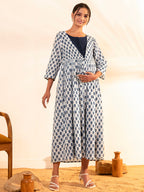 Janasya White Cotton Floral A-Line Dress - Distacart