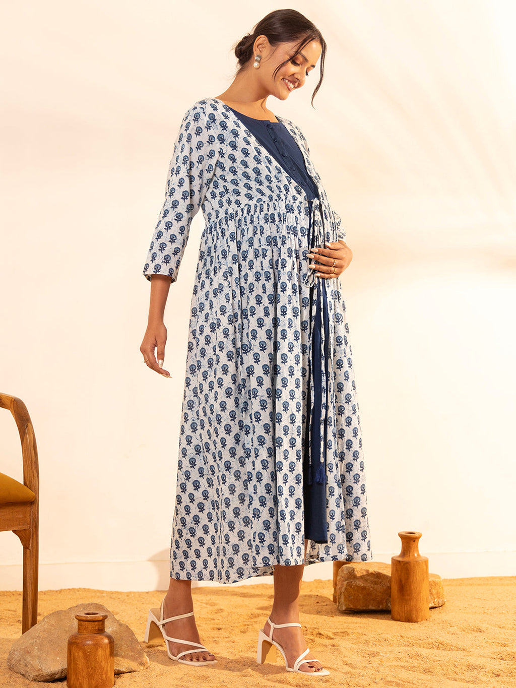 Janasya White Cotton Floral A-Line Dress - Distacart