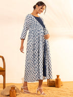 Janasya White Cotton Floral A-Line Dress - Distacart