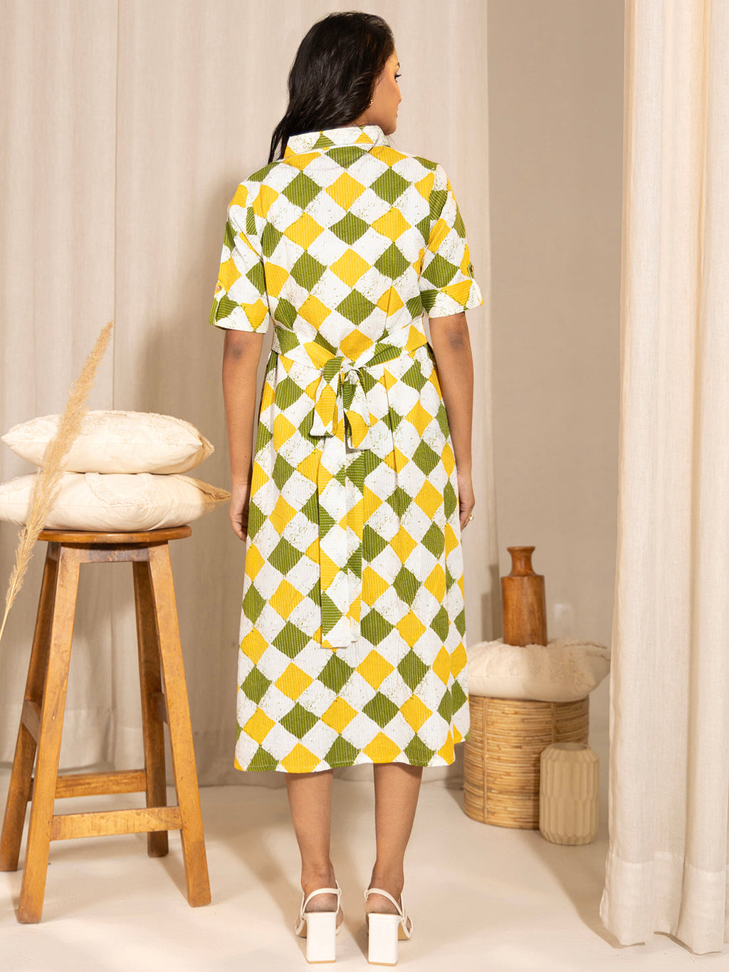 Janasya Multicolour Cotton Geometric A-Line Dress - Distacart