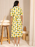 Janasya Multicolour Cotton Geometric A-Line Dress - Distacart