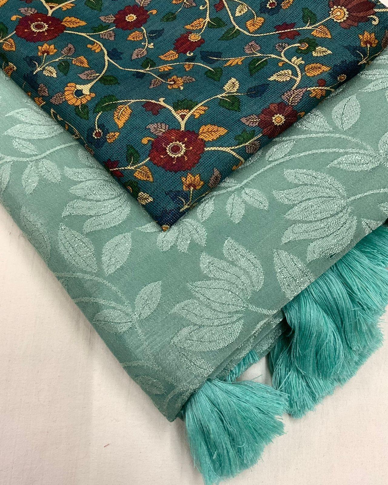 Rama Jute Silk Woven Design Saree with Unstitched Blouse - Hiral Fashion