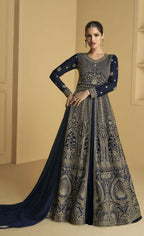 Vastranavya Navy Blue Georgette Embroidered Sequins Work Anarkali Style A Line Suits
