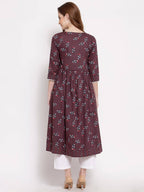 Myshka Women's Wine Cotton 3/4 Sleeve Round Neck Printed Casual Shrug