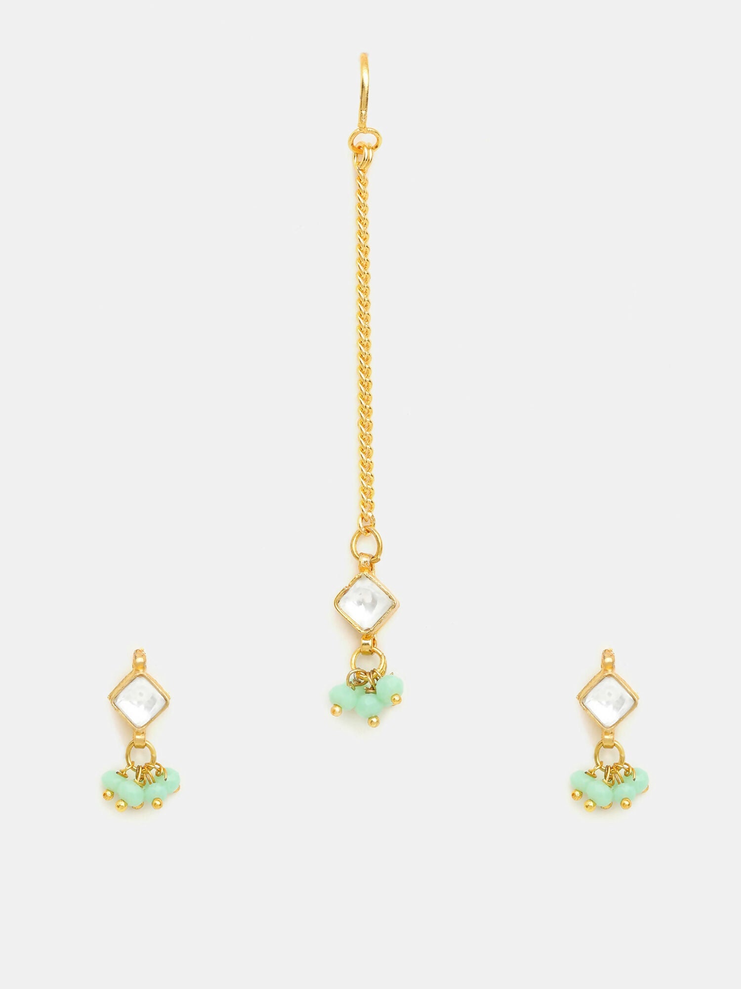 Ruby Raang Set Of Pastel Green Maang Tikka And Earrings - Distacart
