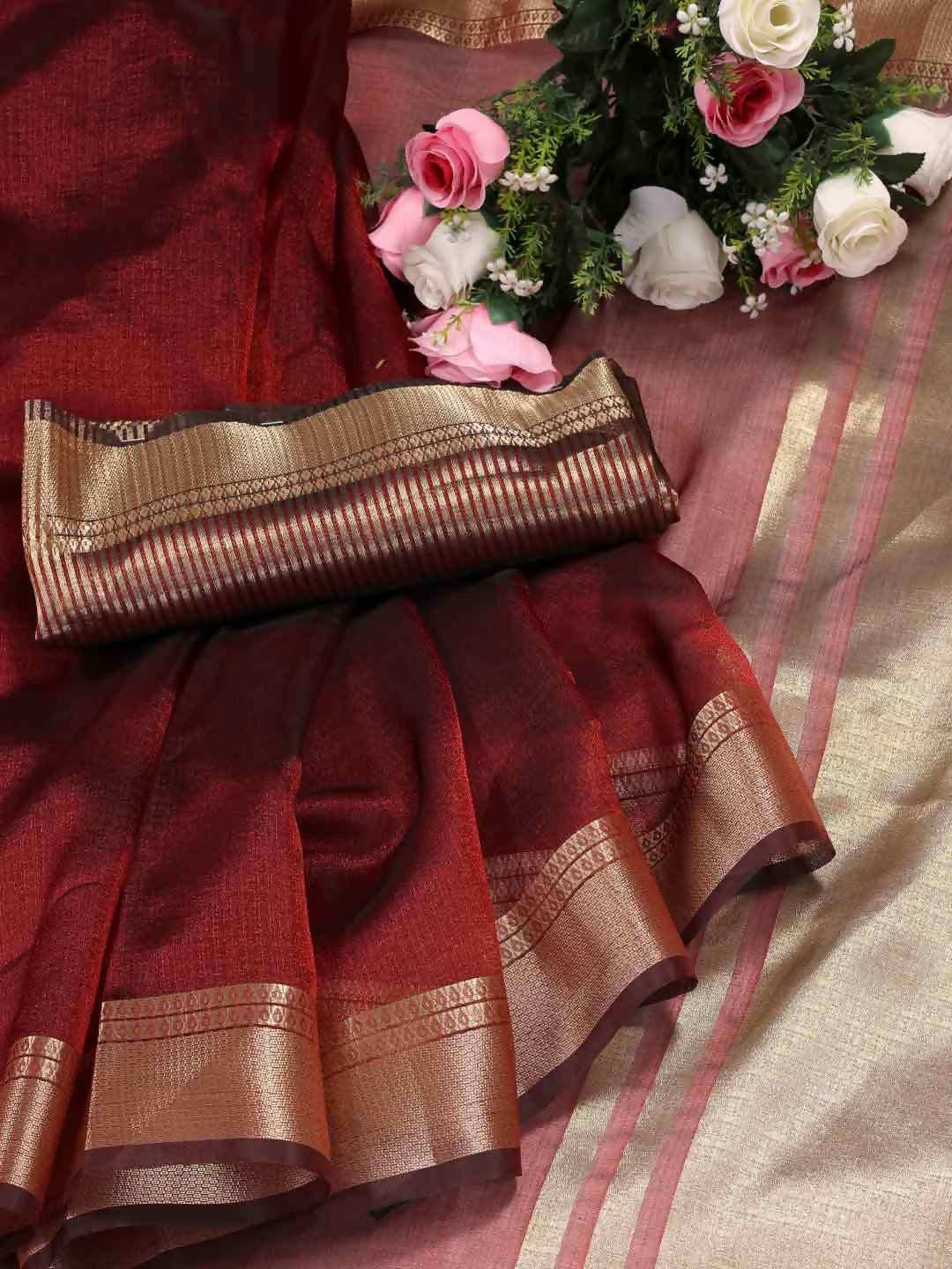 Shree Shyam Fashion Organza Red Saree - Distacart