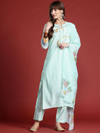 Indo Era Floral Embroidered Thread Work Kurta with Trousers & With Dupatta - Distacart