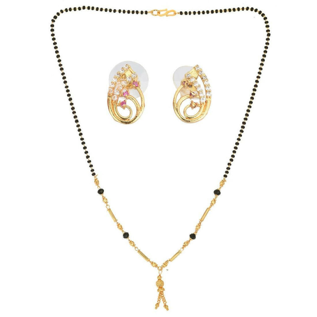 AanyaCentric Gold Plated Short Mangalsutra Set with Earrings - Distacart