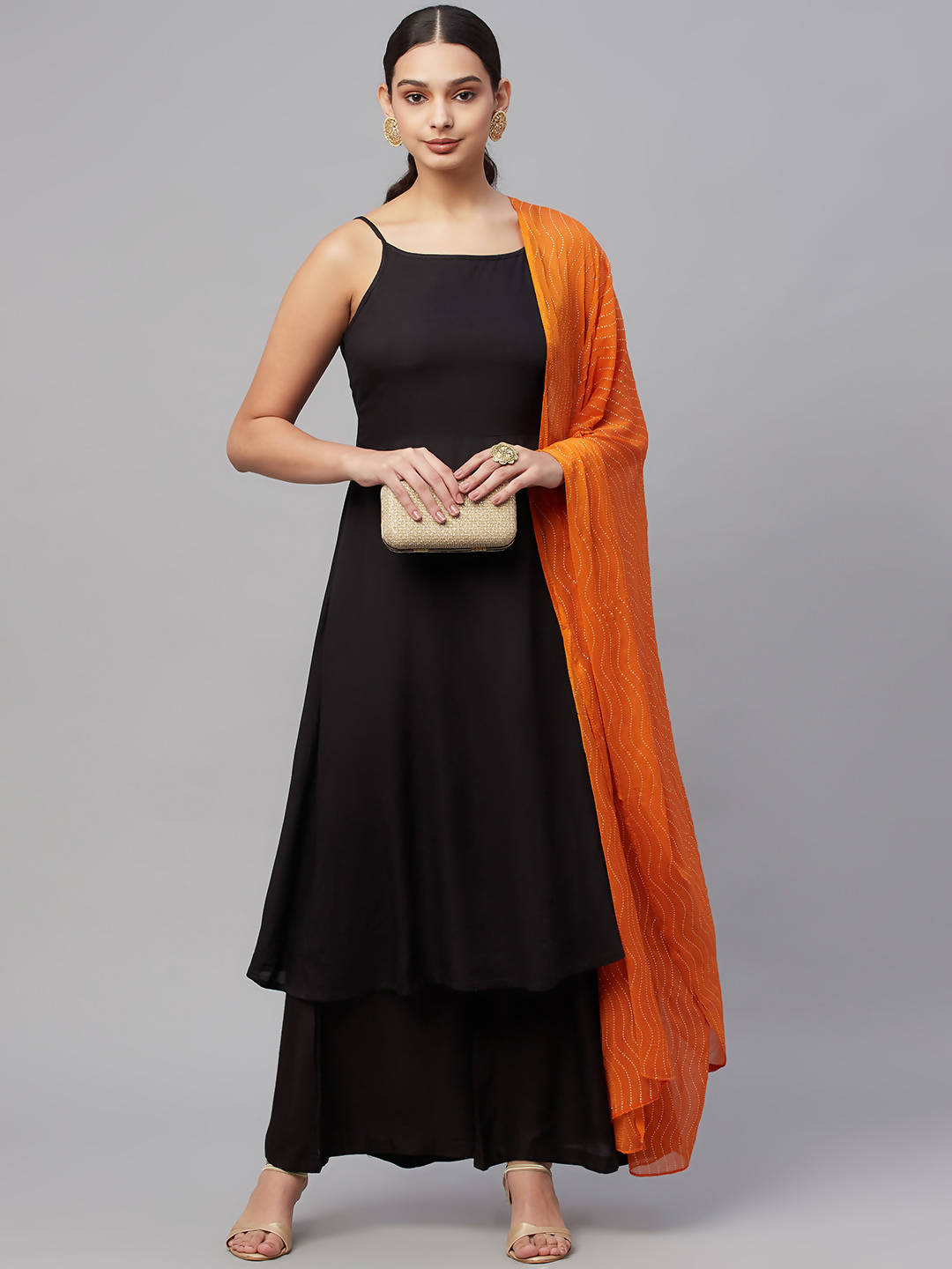 Myshka Rayon Square Neck Sleeveless Solid Women'S Kurta Palazzo Dupatta Set - Distacart