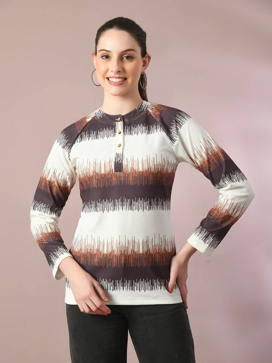 Myshka Women's Multi Embellished Raglan Sleeve Party Top