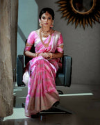 DEIANA'S Beautiful Designer Golden zari Soft Lichi Silk Saree - Baby pink
