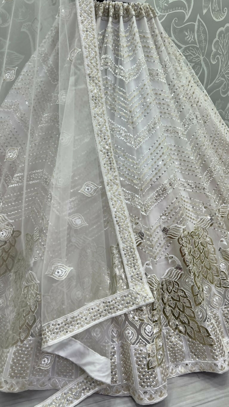 Jyoti Fashion Women's White Bridal Net Fancy Foil & Sequins with Multi Thread Embroidered Wedding Lehenga Choli