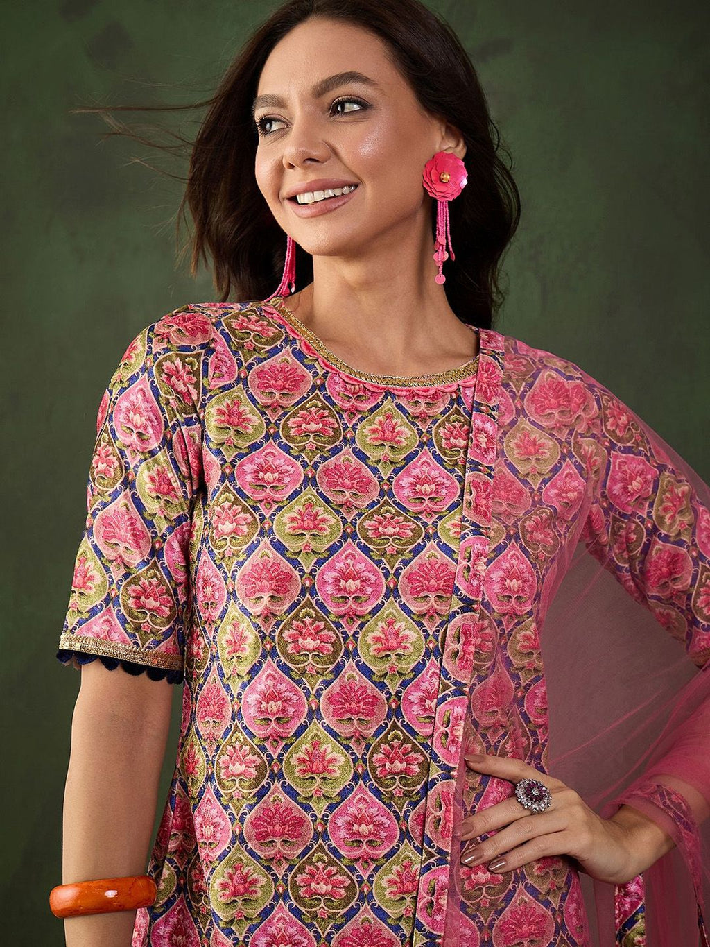 Sangria Printed Straight Kurta & Trouser With Dupatta
