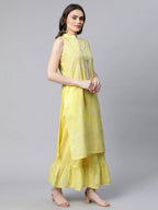 Ahalyaa Women Yellow Colour Pure Cotton Glitter Print Kurta Palazzo Set - Distacart