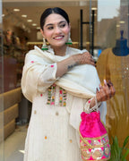 The52 Off White Women's Gorgeous Chinon Fabric Embroidered Work Straight Kurta Pant and Dupatta Set - Distacart