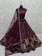 Jyoti Fashion Women's Purple Bridal Net Fancy Foil & Sequins with Multi Thread Embroidered Wedding Lehenga Choli