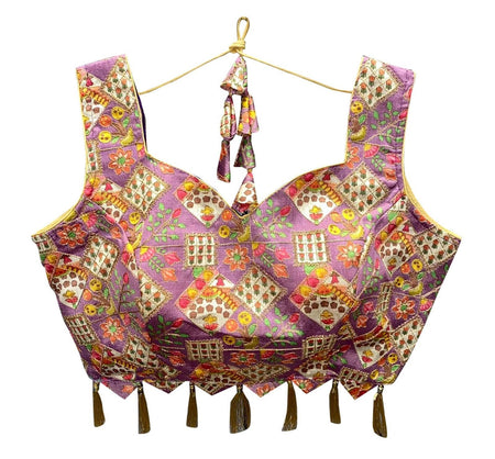 Vamika Wine Red Banglori Silk Digital Print And Embroidery Blouse