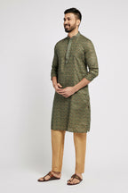 Ethnic India Green Men's Kurta Abstract Polyester