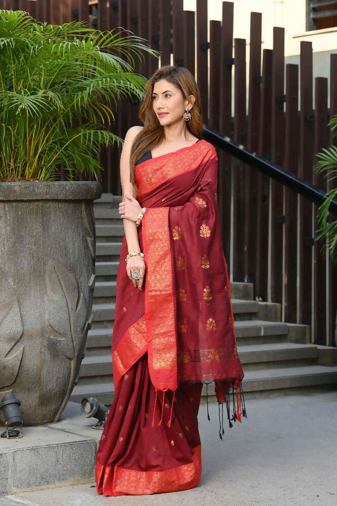 Beatitude Red Cotton Banarasi Saree