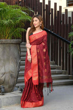 Beatitude Red Cotton Banarasi Saree
