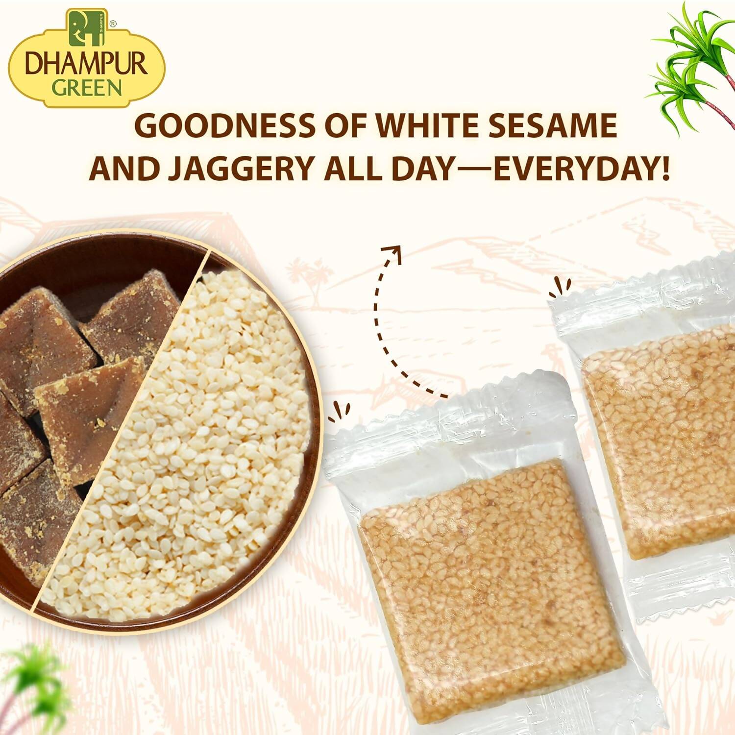 Dhampur Green Sesame Jaggery Chikki - Distacart