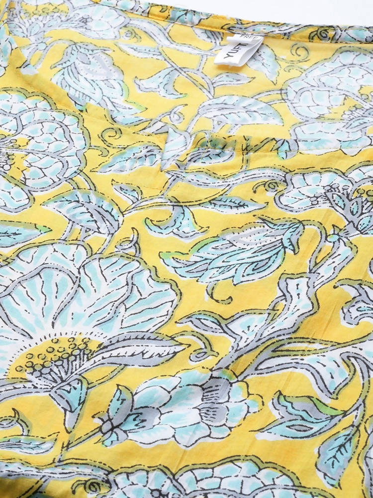 Yufta Women Yellow & Blue Printed Kaftan Kurta