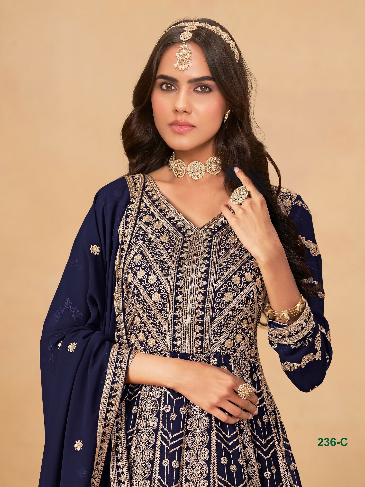 Anaita Navy Blue Faux Georgette Stitched Anarkali Suit with Heavy Embroidery Work - Distacart