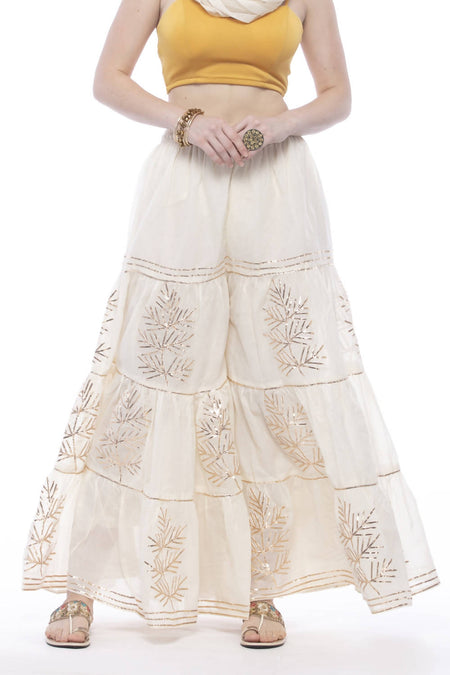 Mominos Fashion Cotton Off White Gotta Work Sharara For Girls