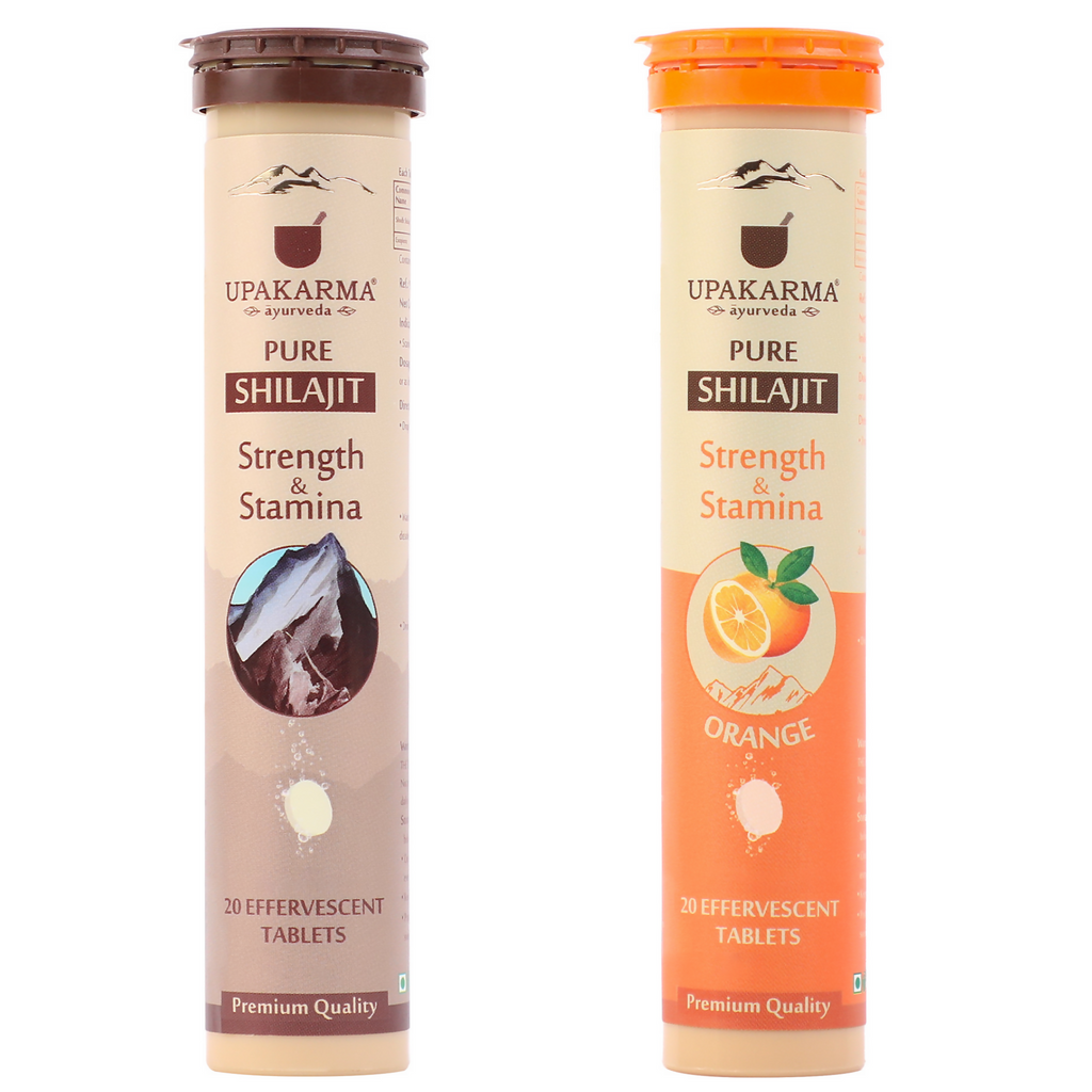 Upakarma Ayurveda Pure SJ Effervescent Tablets in 2 Unique Flavors (Pure SJ & Orange) Combo
