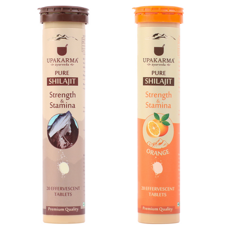 Upakarma Ayurveda Pure SJ Effervescent Tablets in 2 Unique Flavors (Pure SJ & Orange) Combo