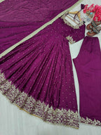 Teeya Creation Wine Color Pure Vichitra Silk Embroidery Work Party Wear Gown - Distacart