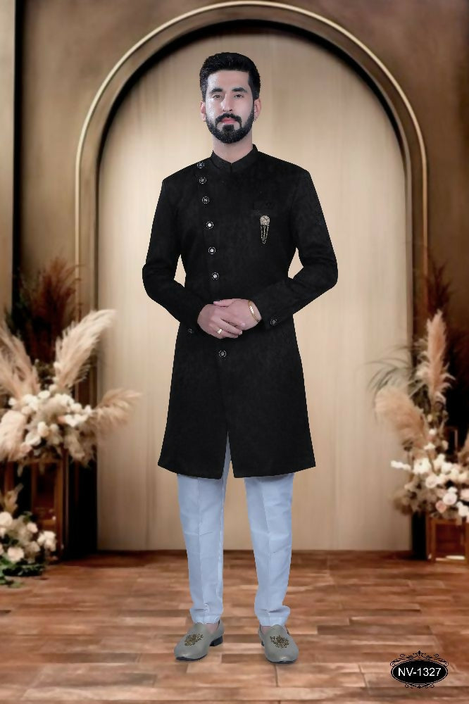 Joban Fashion Men's Black Satin Kurta with Pyjama