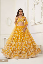 Eilara Women'S Mustard Butterfly Net With Sequins And Embroidery Work Lehenga Choli For Wedding
