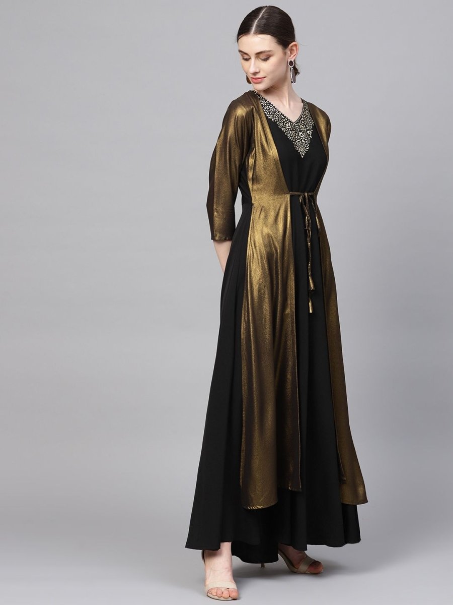Ahalyaa Women's Black Crepe Dress with Attached Jacket - Distacart