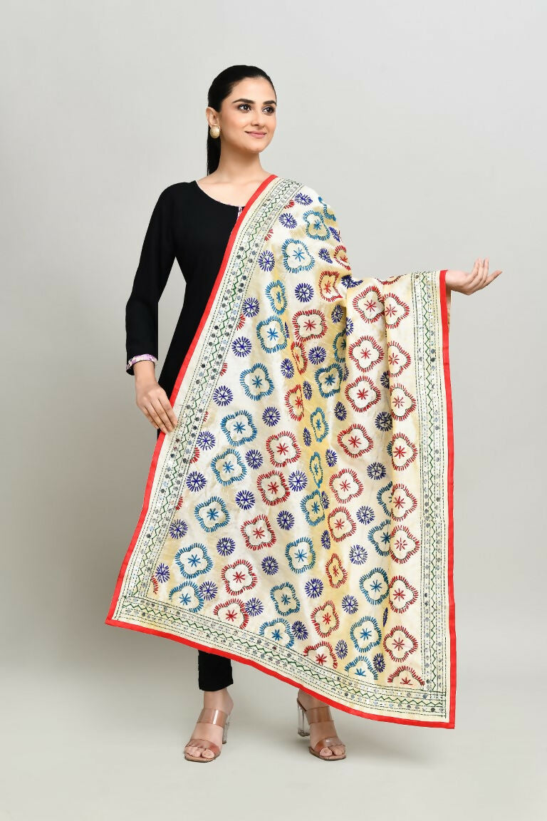 Joban Fashion Multi Color Cotton Embroidery Work Phulkari Dupatta