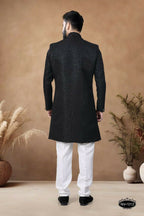 Joban Fashion Men's Black Straight Silk Thread & Sequence Embroidery All Over Indo-Western Kurta Set