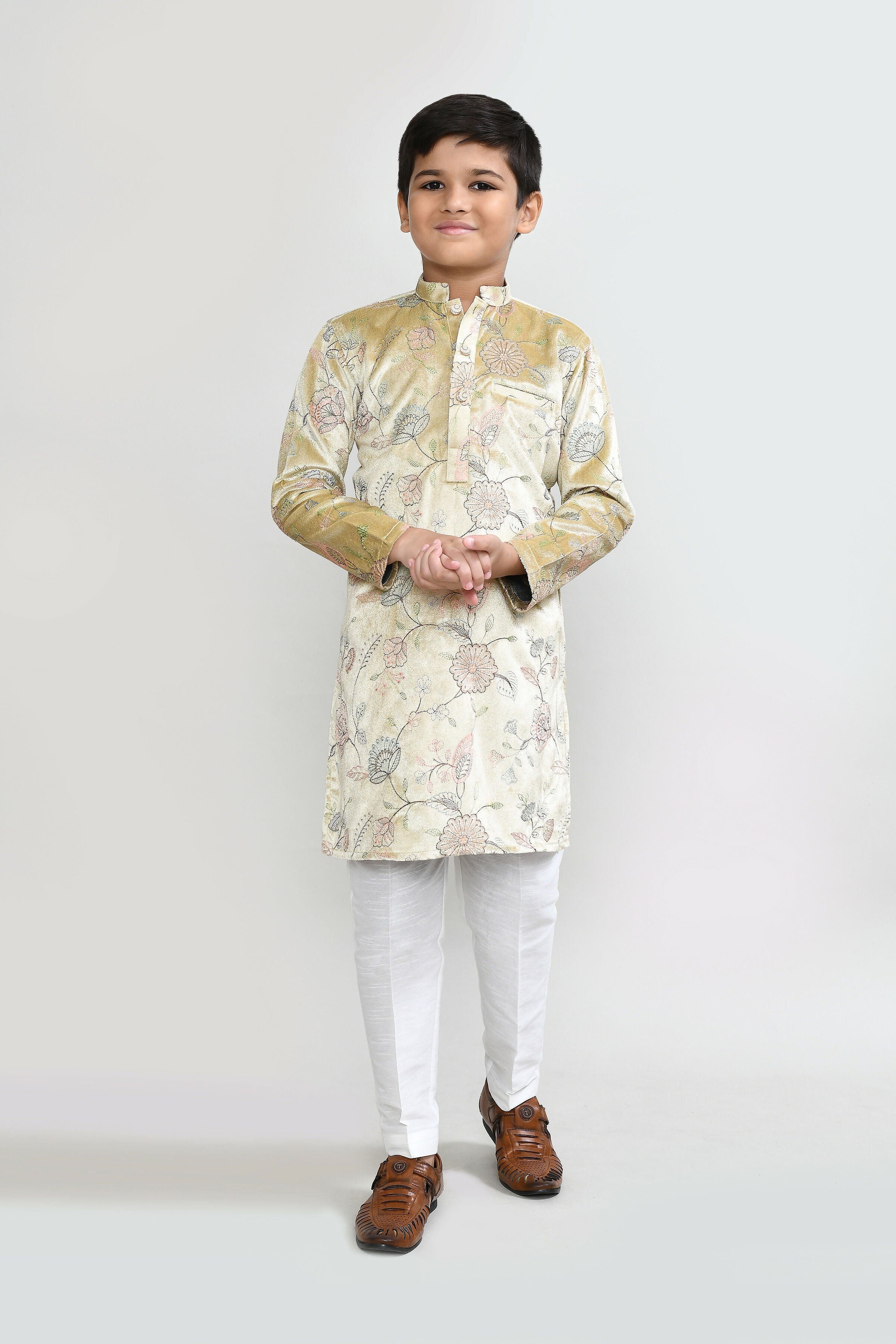 Joban Fashion Velvet Golden Kurta With Straight Fit Pant