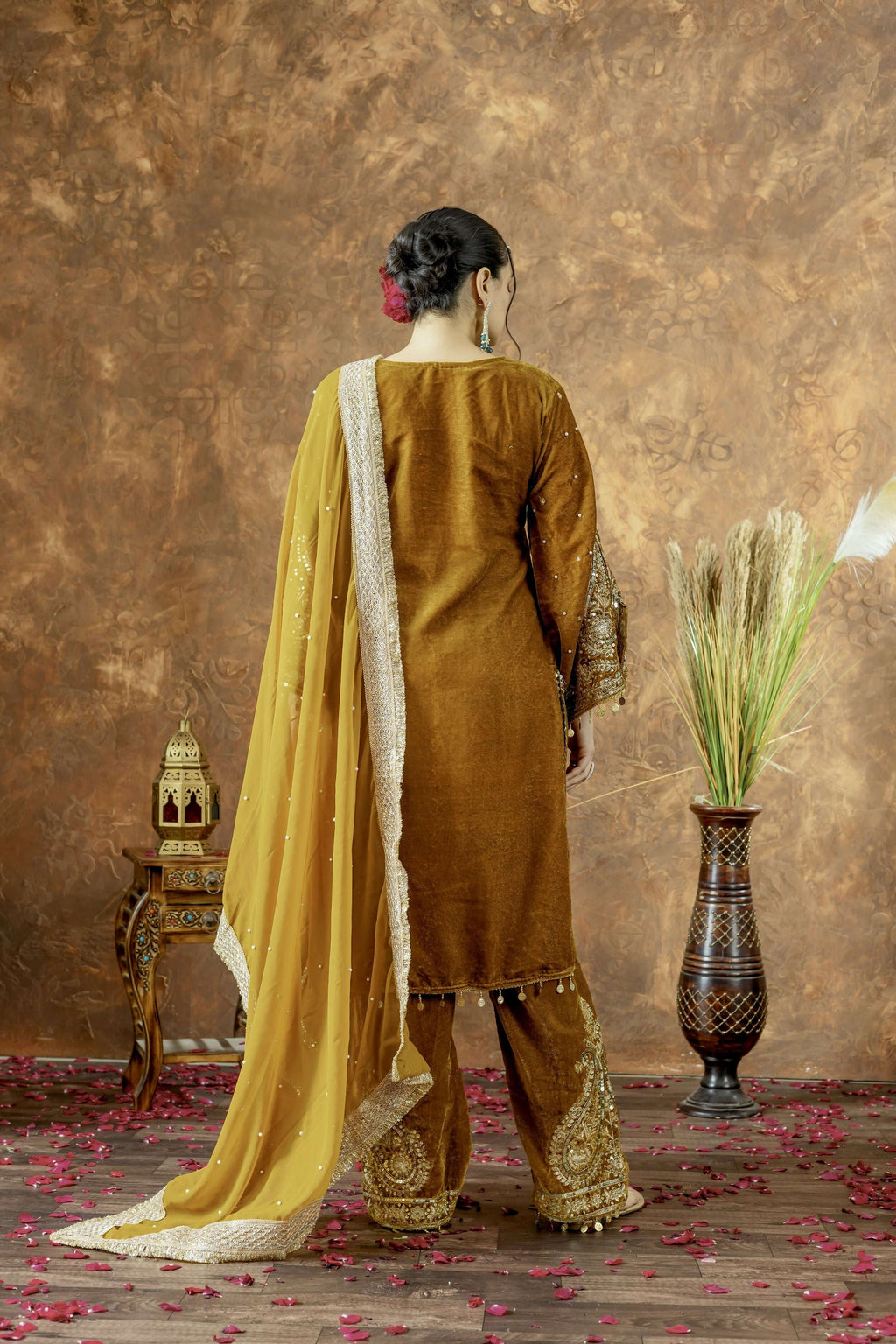 Teeya Creation Yellow Color Velvet Silk Embroidery Work Party Wear Suit - Distacart