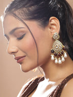 Gold-Toned White Kundan Contemporary Gold-Plated Jhumkas Earrings - Ruby Raang - Distacart