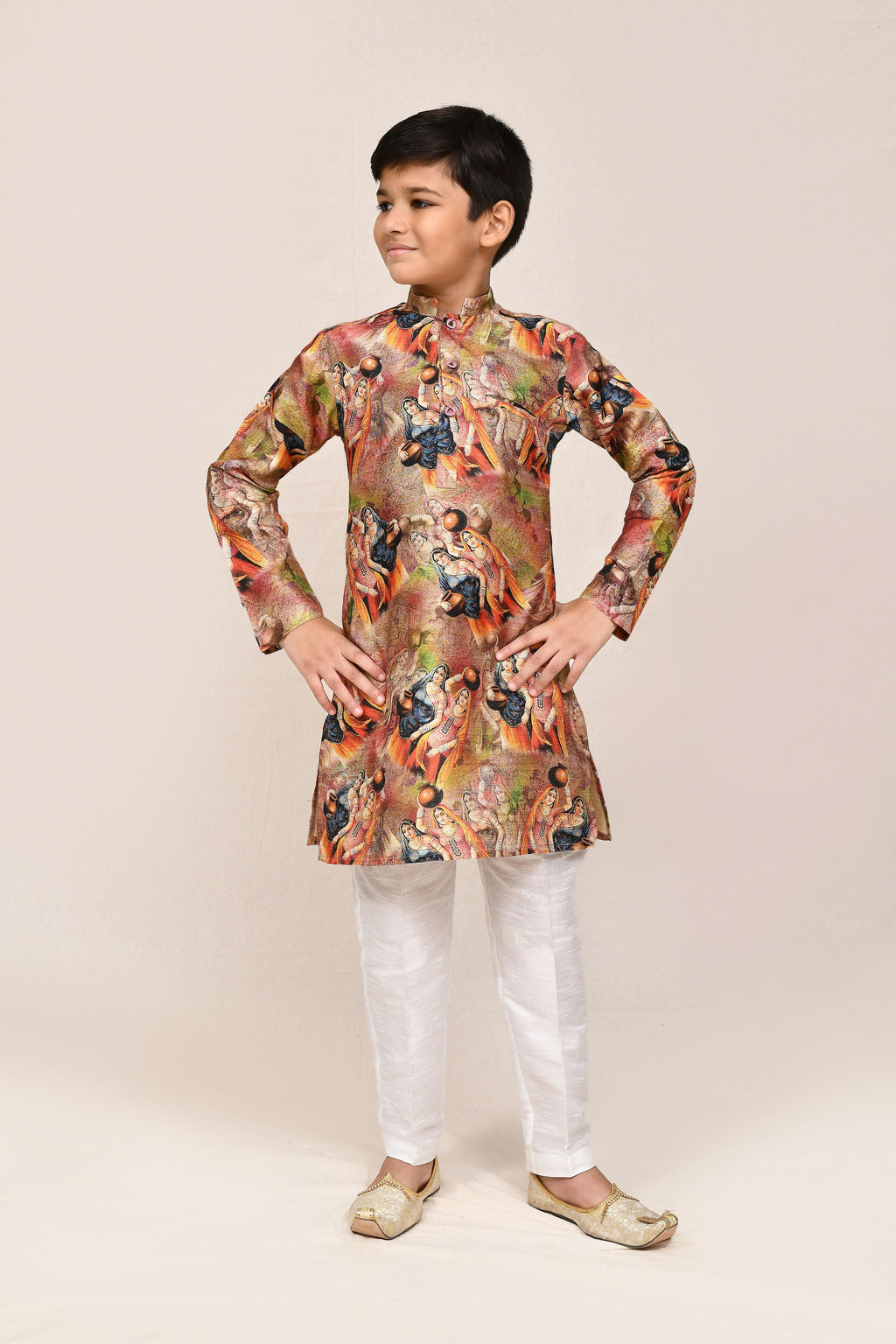 Joban Fashion Silk Dark Beige Kurta With Straight Fit Pant