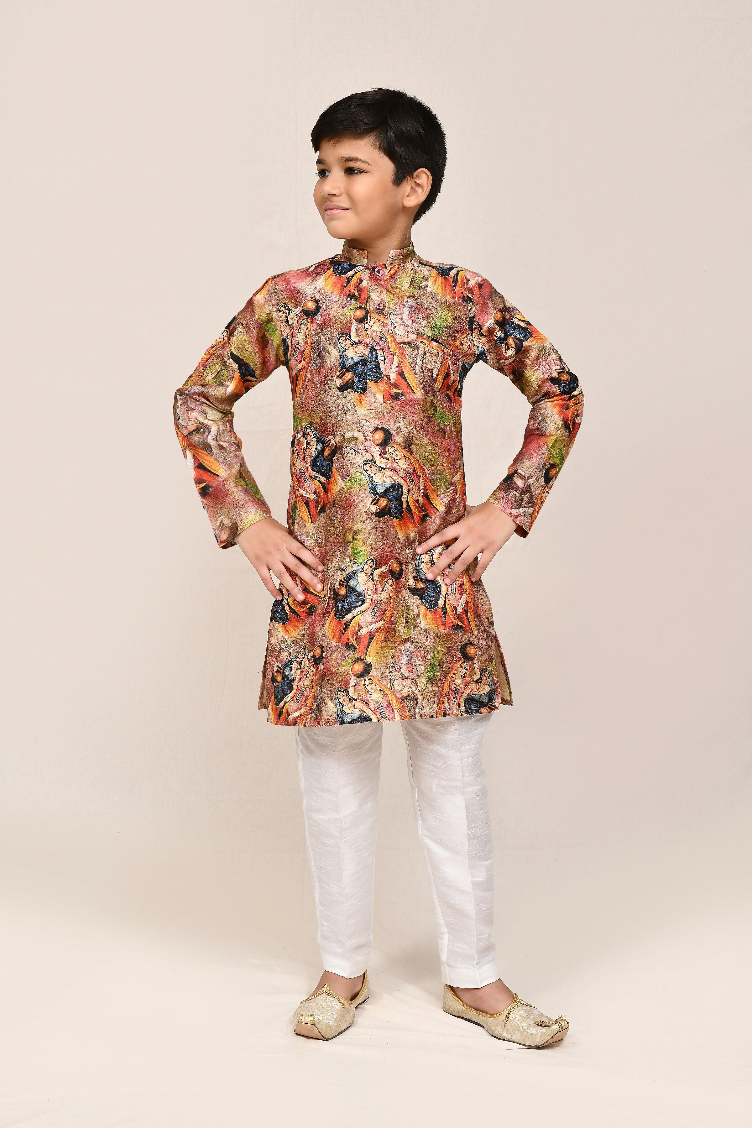 Joban Fashion Silk Dark Beige Kurta With Straight Fit Pant