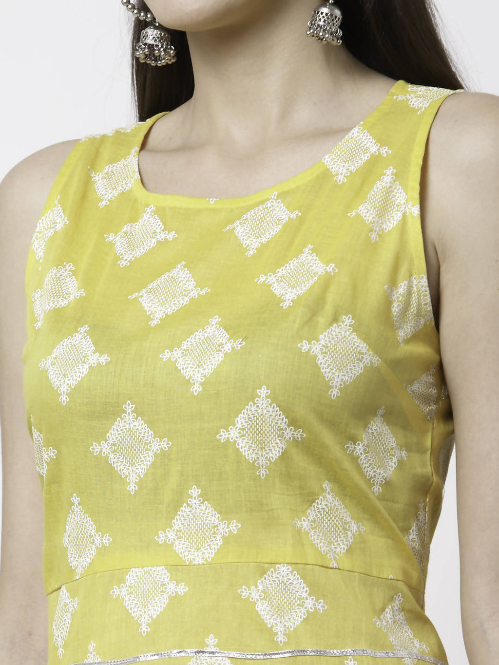 Myshka Yellow Pure Cotton Printed Sleeveless Round Neck Kurta Palazzo Dupatta Set