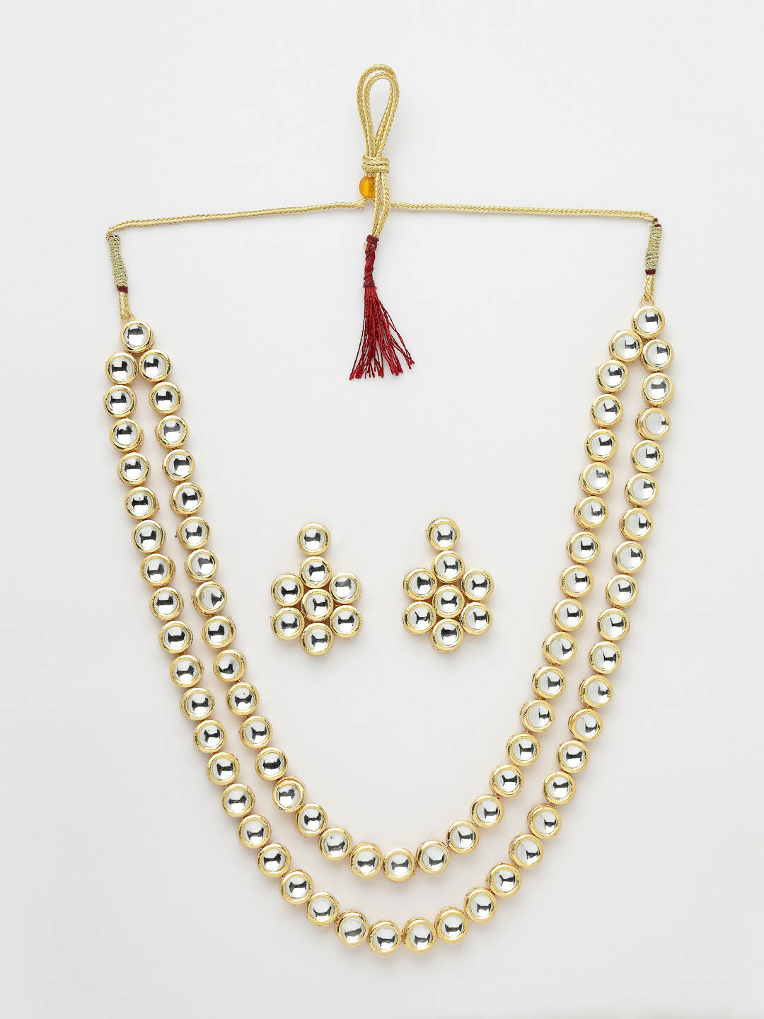 NVR Women's Gold-Plated Kundan 2 Layered Handcrafted Jewellery Sets With Drop Earrings - Distacart