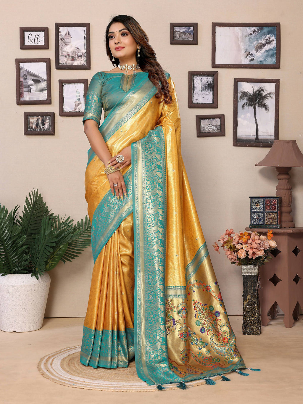 Aastha Fashion Yellow Tissue Silk Weaving Saree - Distacart